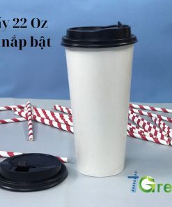 Ly giấy 22 Oz Trắng nắp bật đen
