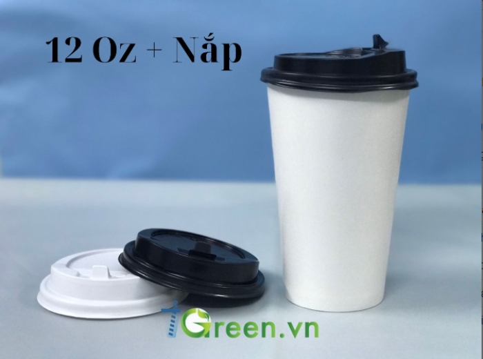 Mẫu ly giấy trắng có kèm theo nắp đậy màu đen