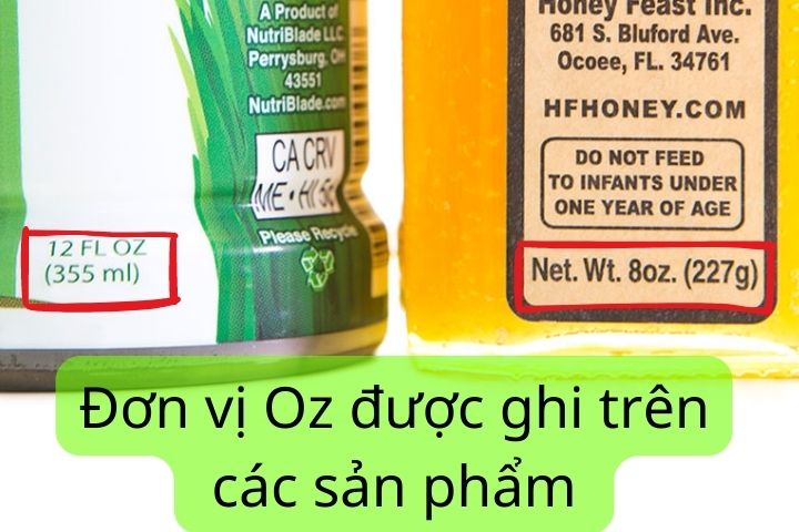 Đơn vị Oz được ghi trên bao bì sản phẩm