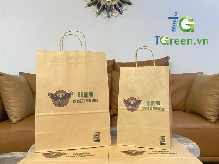 Túi giấy Kraft có quai in logo cho quán cafe