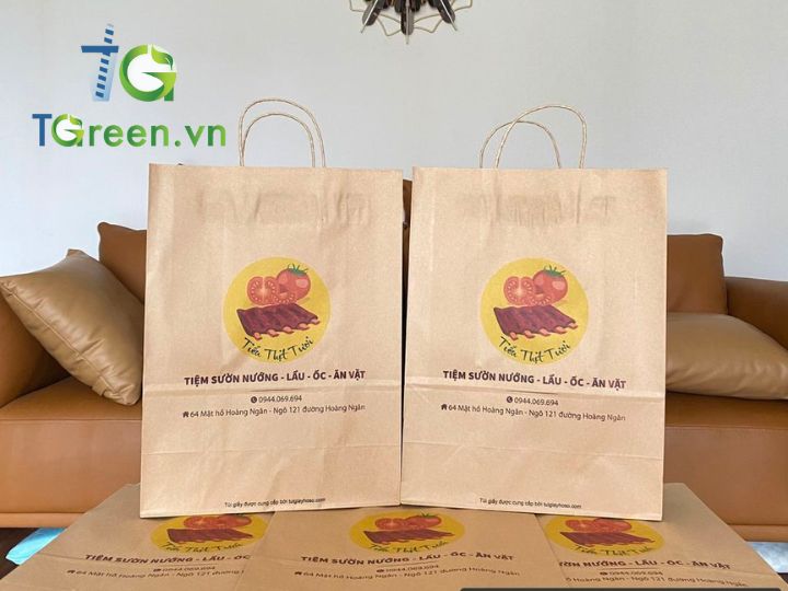 Túi giấy Kraft in logo nhà hàng