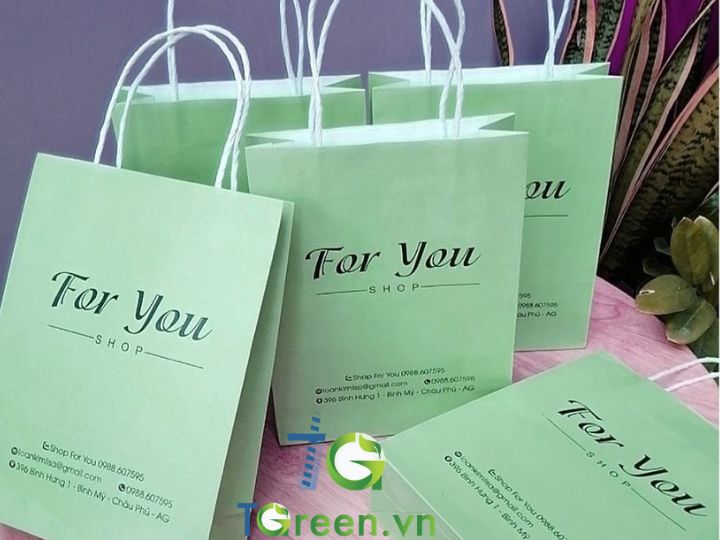 Túi giấy màu xanh in logo đẹp